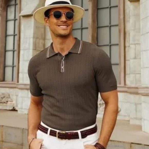 PJ PAUL JONES Mens Knitted Polo Shirts Short Sleeve Textured Pullover Golf Polo - Picture 16 of 16